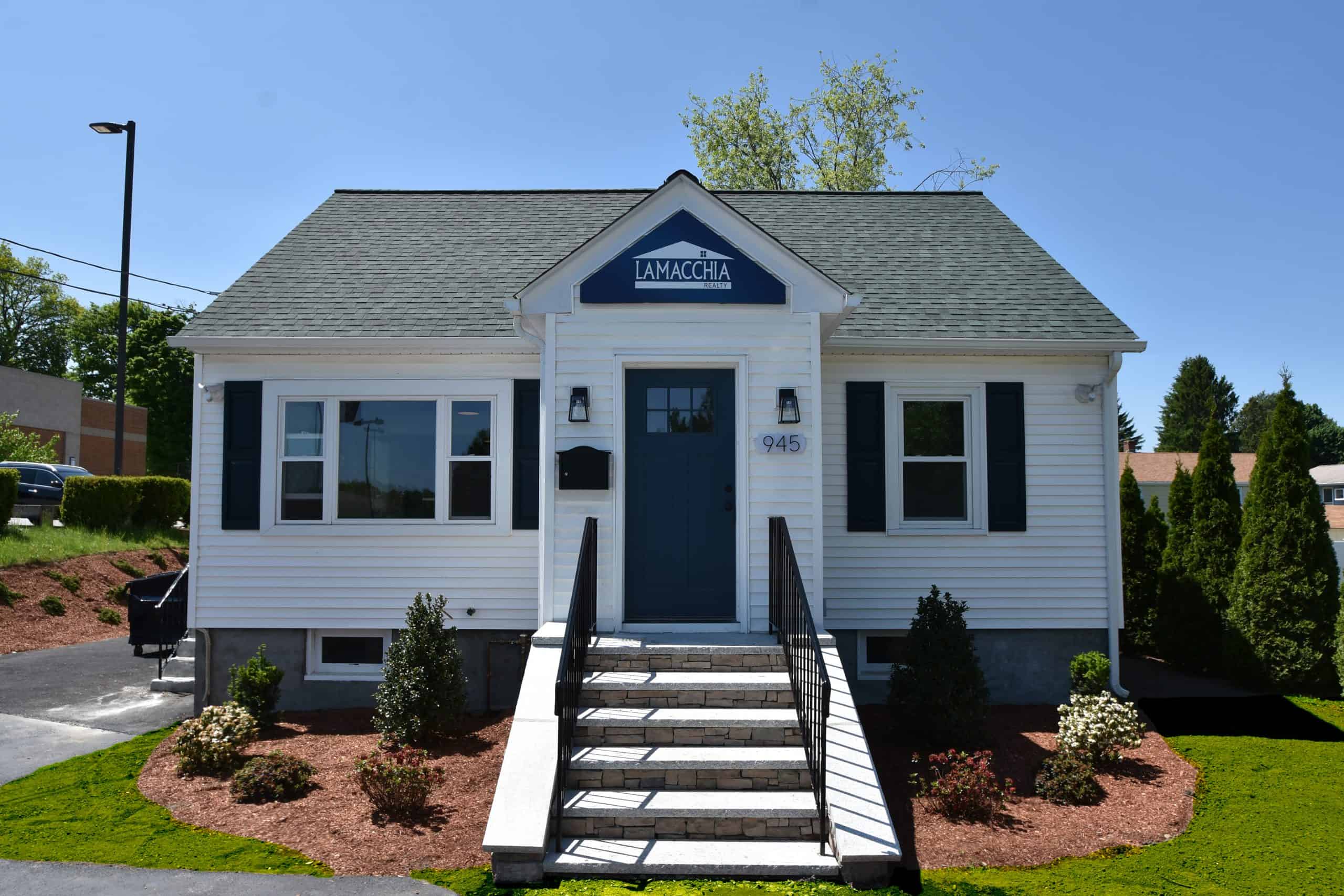 front of Lamacchia Realty office in Worcester ma