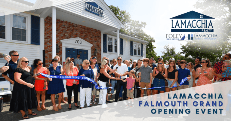 lamacchia realty grand opening event in falmouth ma about to cut ribbon